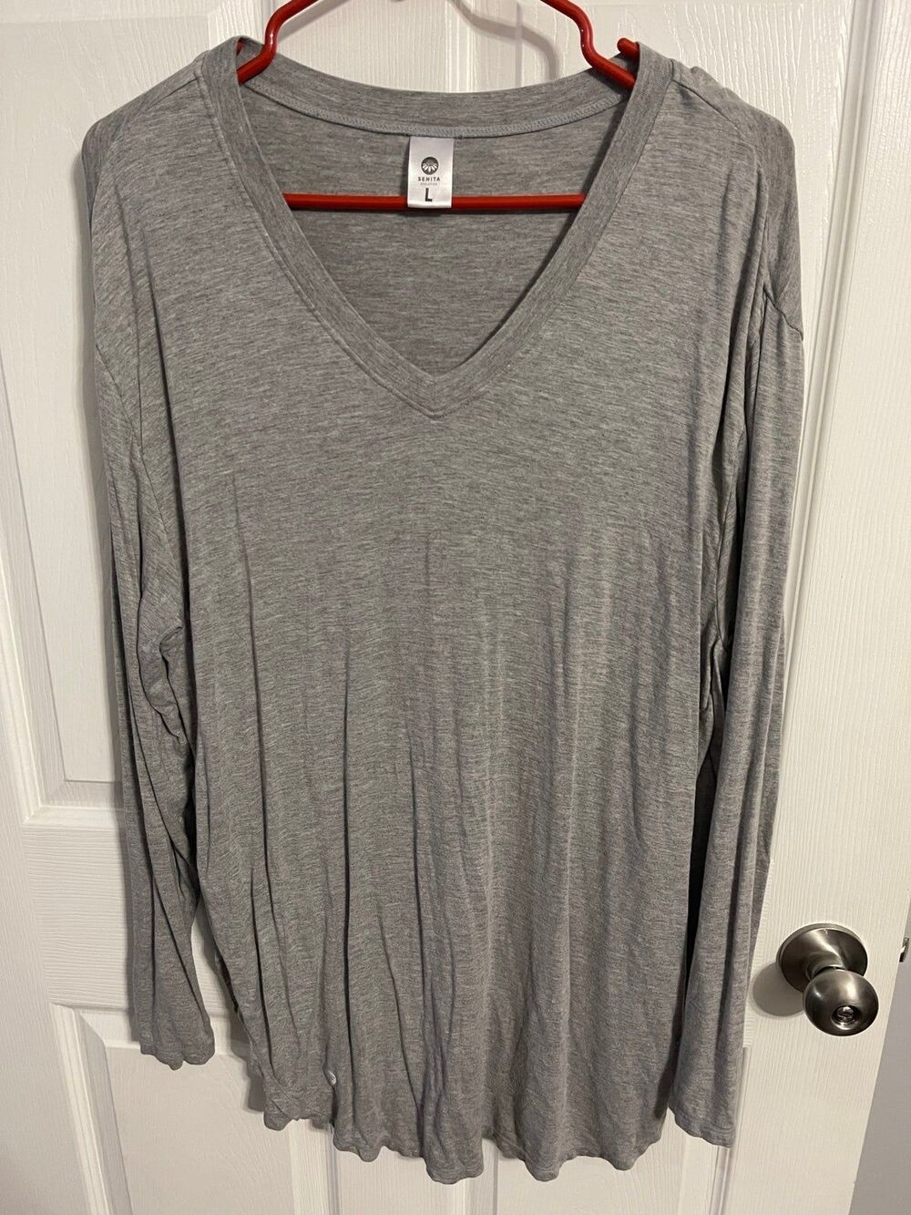 Senita Athletics Boyfriend Long Sleeve Shirt Size L Grey